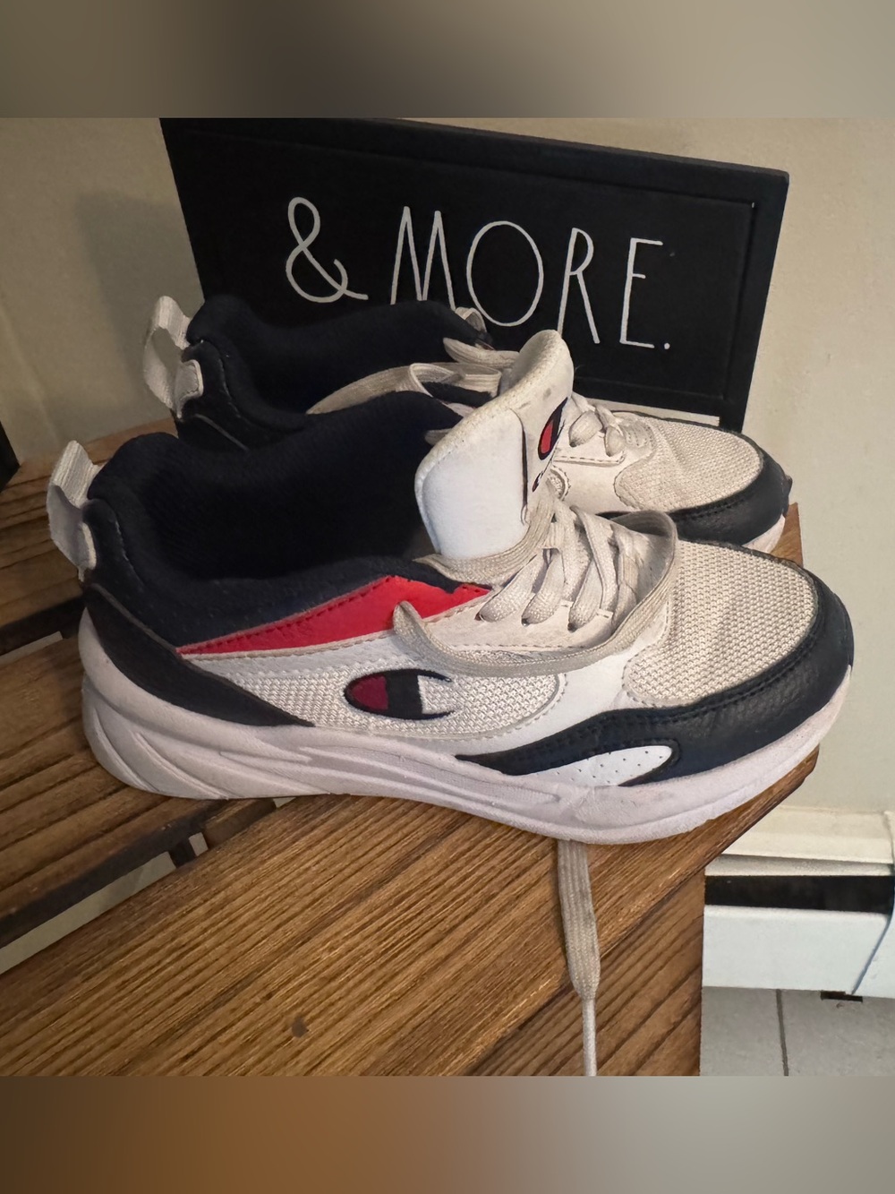 🎱 Champion Kids White Navy and Red Athletic Sneakers